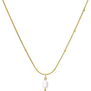 Lucardi - Dames Stalen Goldplated Ketting met Parel - Ketting - Goudkleurig - Staal