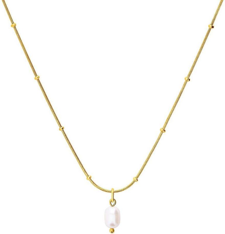 Lucardi - Dames Stalen Goldplated Ketting met Parel - Ketting - Goudkleurig - Staal