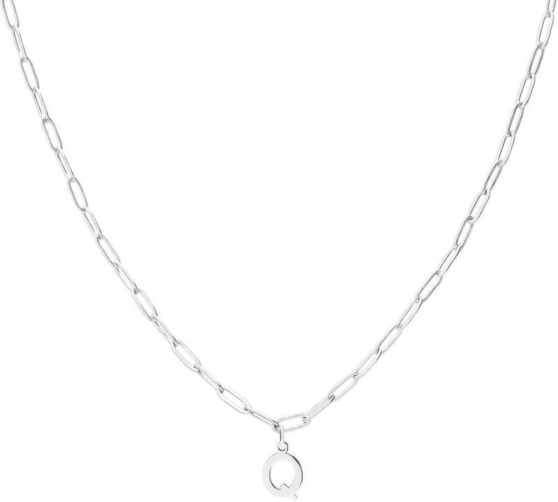 Lucardi - Closed Forever Letter Q - Ketting - Zilverkleurig - Staal - 47 cm
