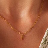 Lucardi - Closed Forever Letter F - Ketting - Goudkleurig - Staal - 47 cm