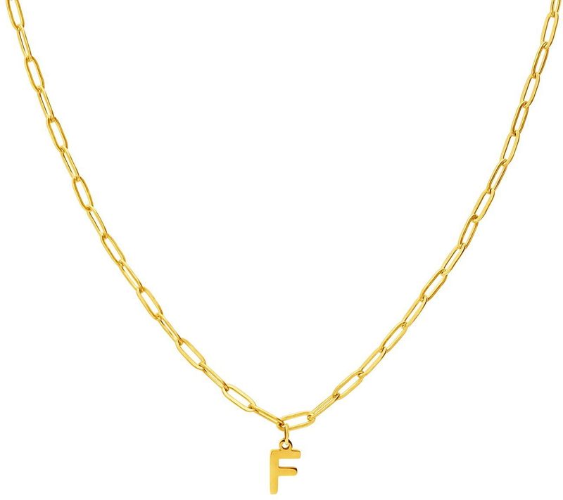Lucardi - Closed Forever Letter F - Ketting - Goudkleurig - Staal - 47 cm