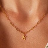 Lucardi - Closed Forever Letter K - Ketting - Goudkleurig - Staal - 47 cm