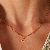 Lucardi - Closed Forever Letter N - Ketting - Goudkleurig - Staal - 47 cm
