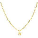Lucardi - Closed Forever Letter N - Ketting - Goudkleurig - Staal - 47 cm