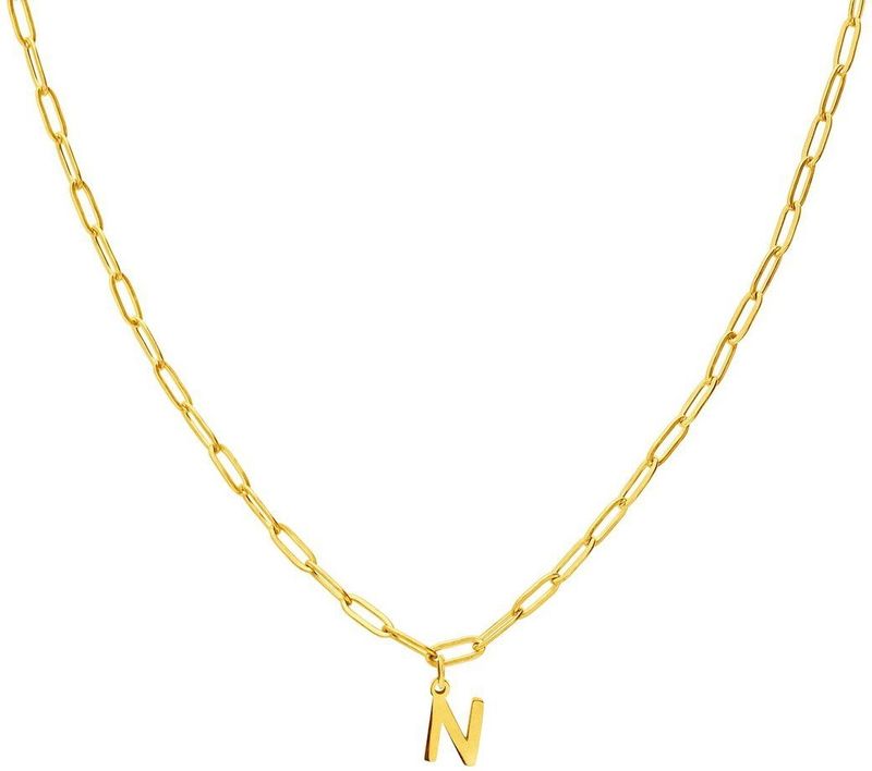 Lucardi - Closed Forever Letter N - Ketting - Goudkleurig - Staal - 47 cm