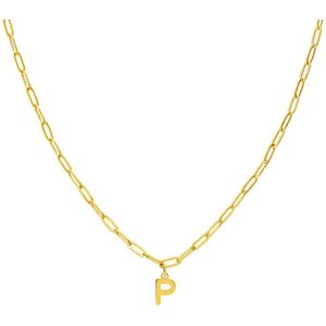 Lucardi - Closed Forever Letter P - Ketting - Goudkleurig - Staal - 47 cm