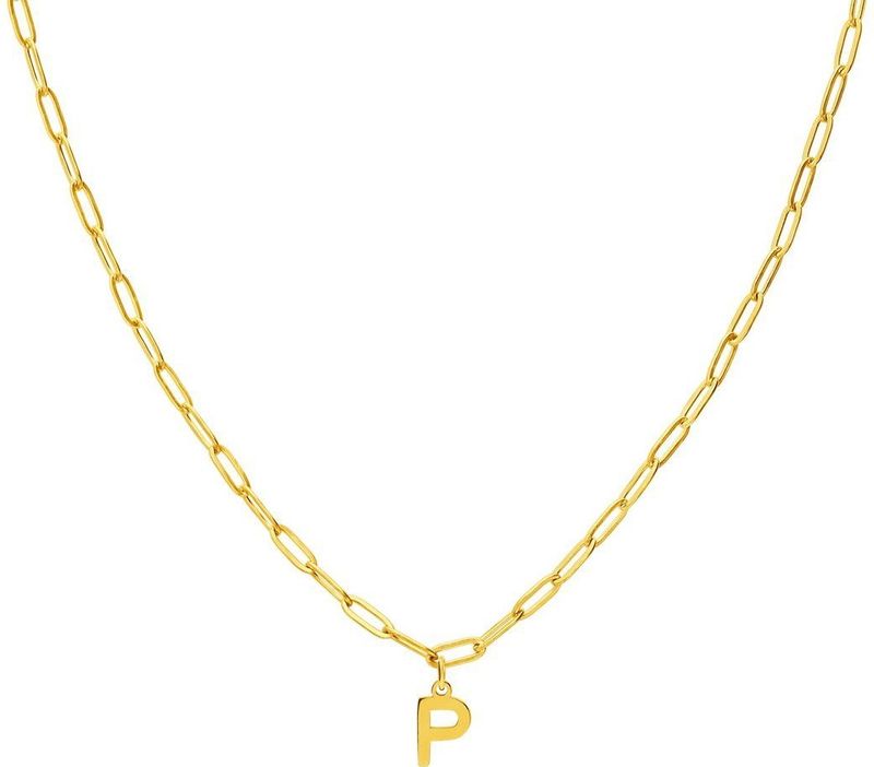 Lucardi - Closed Forever Letter P - Ketting - Goudkleurig - Staal - 47 cm