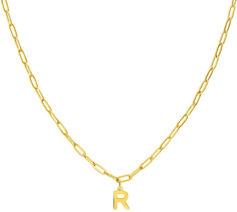 Lucardi - Closed Forever Letter R - Ketting - Goudkleurig - Staal - 47 cm