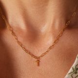 Lucardi - Closed Forever Letter T - Ketting - Goudkleurig - Staal - 47 cm