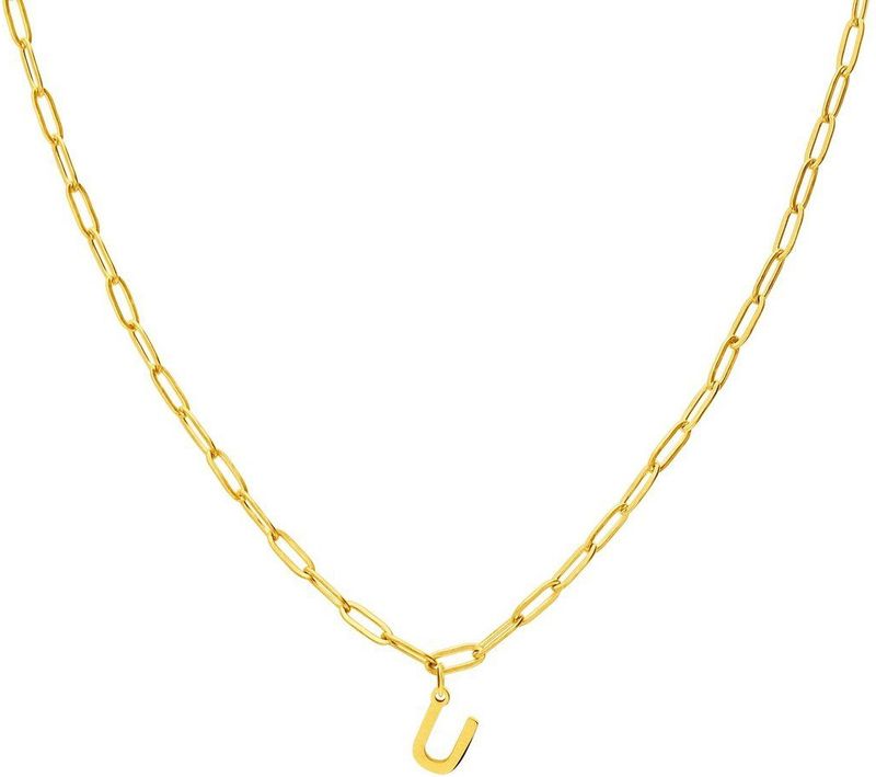 Lucardi - Closed Forever Letter U - Ketting - Goudkleurig - Staal - 47 cm