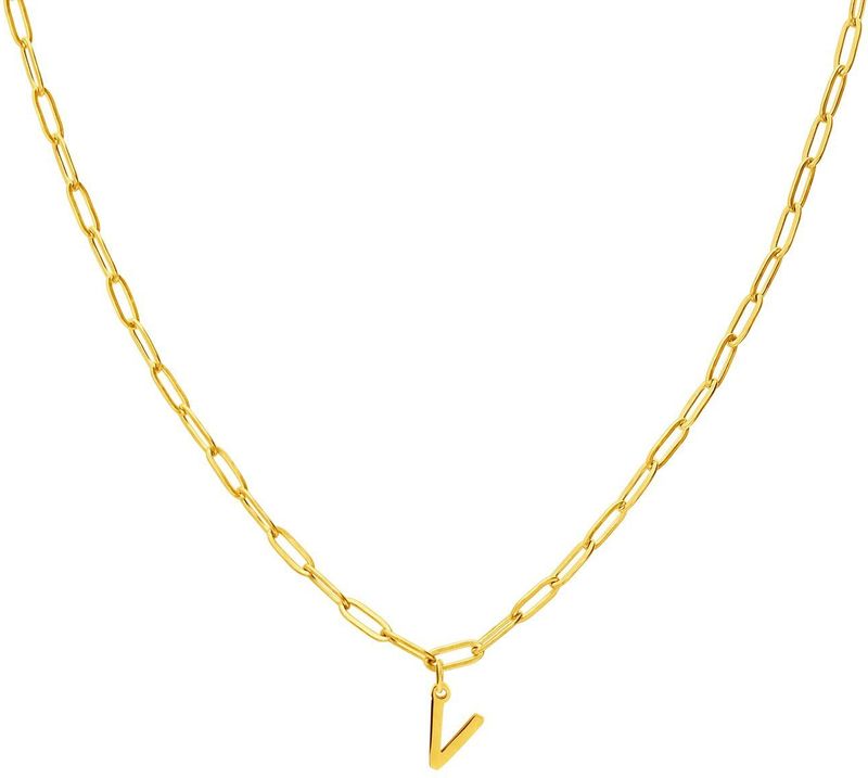 Lucardi - Closed Forever Letter V - Ketting - Goudkleurig - Staal - 47 cm