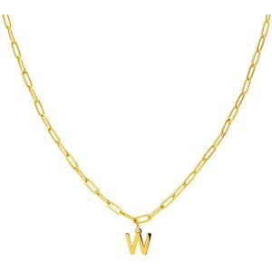 Lucardi Dames Stalen goldplated ketting closed forever letter W - Ketting - Staal - Goudkleurig - 47 cm
