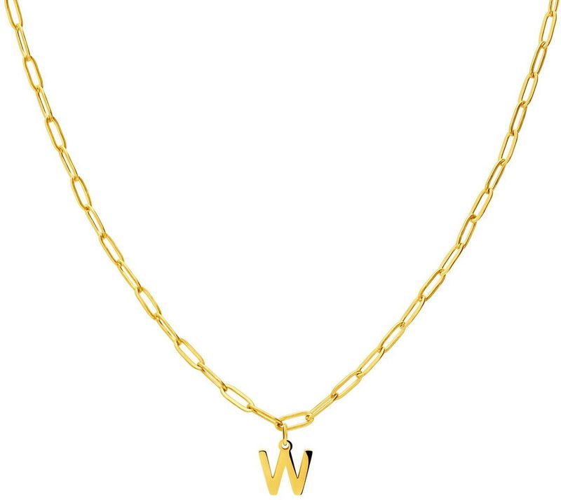 Lucardi - Closed Forever Letter W - Ketting - Goudkleurig - Staal - 47 cm