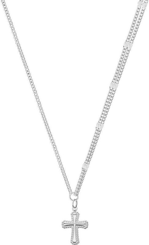 Lucardi - Dames Stalen Ketting met Kruis - Zilverkleurig - 47 cm