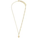 Lucardi - Dames Stalen Goldplated Ketting met Kruis - Goudkleurig - 47 cm