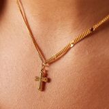 Lucardi - Dames Stalen Goldplated Ketting met Kruis - Goudkleurig - 47 cm