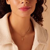 Lucardi - Dames Stalen Goldplated Ketting met Kruis - Goudkleurig - 47 cm