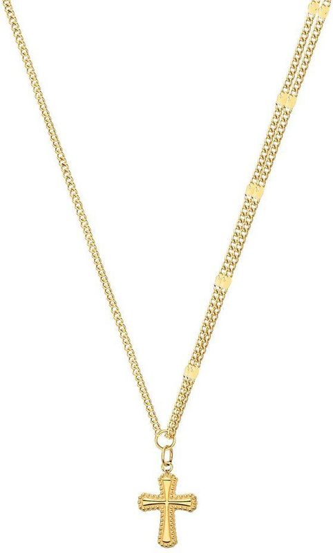 Lucardi - Dames Stalen Goldplated Ketting met Kruis - Goudkleurig - 47 cm