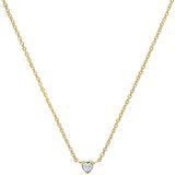 Lucardi - Dames Stalen Goldplated Ketting Hart met Zirkonia - Goudkleurig - 47 cm