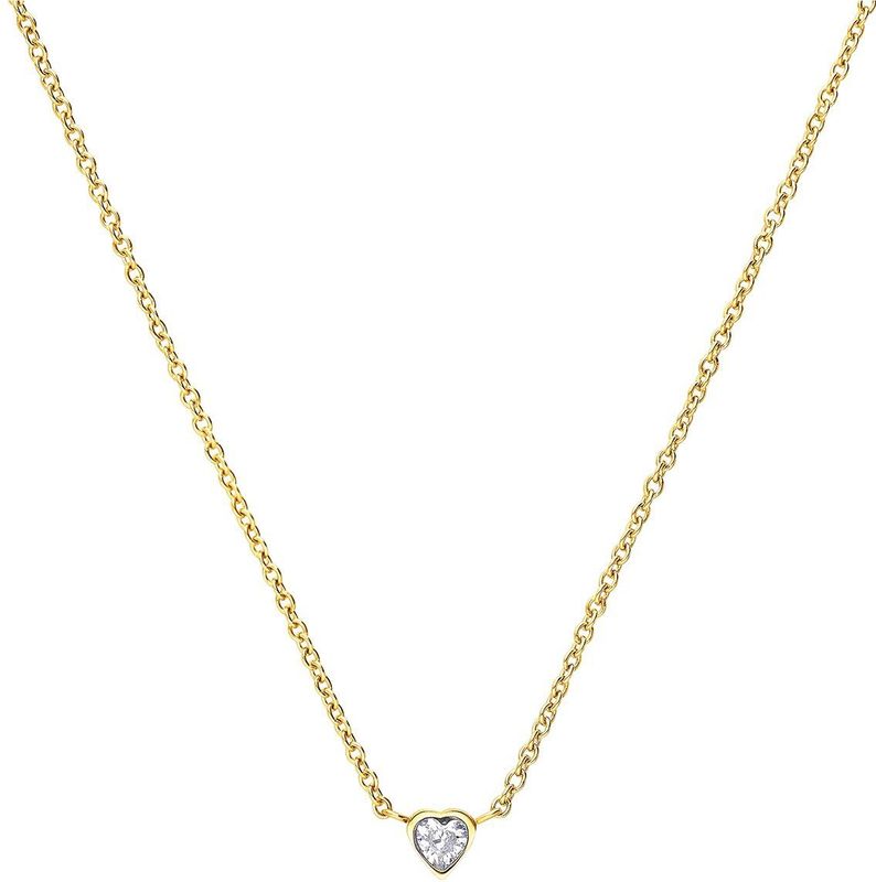 Lucardi - Dames Stalen Goldplated Ketting Hart met Zirkonia - Goudkleurig - 47 cm