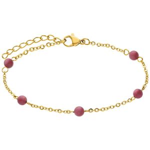 Lucardi - Dames Stalen goldplated armband gemstone Rhodonite - Armband - Staal - Goudkleurig - 19 cm
