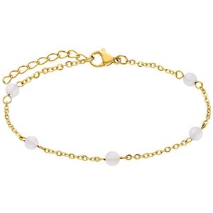 Stalen goldplated armband gemstone White Agate