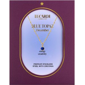 Lucardi - Stalen Goldplated Ketting - Goudkleurig - Geboortesteen Hanger December - 43 cm