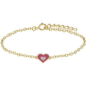 Zilveren goldplated armband hart emaille roze