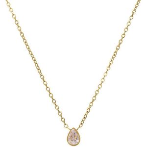 Lucardi Dames Stalen goldplated ketting met druppel zirkonia - Ketting - Staal - Goudkleurig - 45 cm