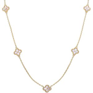 Zilveren goldplated ketting klaver parelmoer voor dames