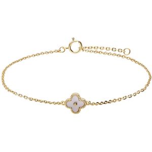 Lucardi Dames Zilveren goldplated armband klaver parelmoer - Armband - 925 Zilver - Goudkleurig - 19 cm