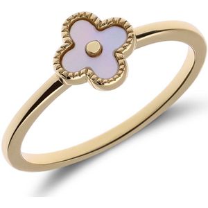 Zilveren goldplated ring klaver parelmoer