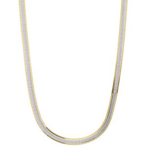 Lucardi - Dames Zilveren Bicolor Collier Slang - Ketting - 925 Zilver - Goud- en Zilverkleurig - 45 cm