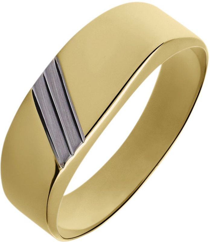 Lucardi Heren 14 Karaat gouden zegelring streep - Ring - 14 Karaat Goud - Goud - 20 / 63 mm