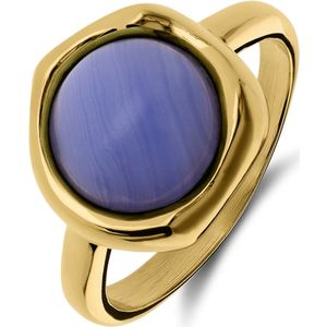 Stalen goldplated ring met blue lace agaat