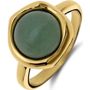 Stalen goldplated ring met groen aventurijn