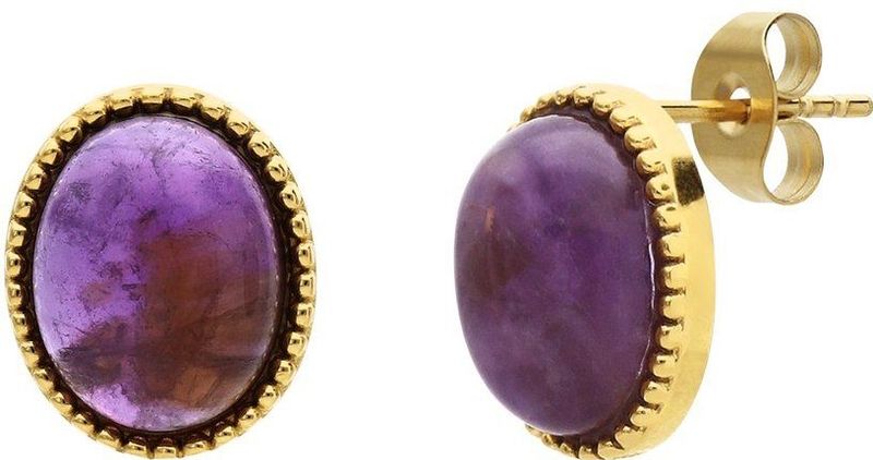 Lucardi - Oorbellen - Goudkleurig - Staal - Met Amethyst