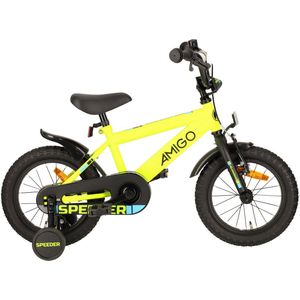 AMIGO Speeder 14 Inch Jongens Terugtraprem Geel/Zwart