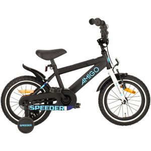 AMIGO Speeder Jongensfiets - 14 Inch 24 cm - Kinderfiets voor Jongens - Terugtraprem - Zwart/Blauw
