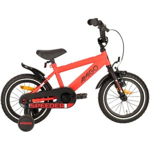AMIGO Speeder Jongensfiets - 14 Inch 24 cm - Kinderfiets voor Jongens - Terugtraprem - Rood/Zwart