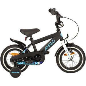 AMIGO Speeder Jongensfiets 12 Inch - Kinderfiets voor 2 tot 4 Jaar - 90-105 cm - Zwart/Blauw