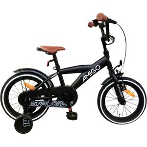 AMIGO Explorer Jongensfiets 12 Inch - Kinderfiets voor 2 tot 4 Jaar - 90-105 cm - Terugtraprem - Zwart/Wit