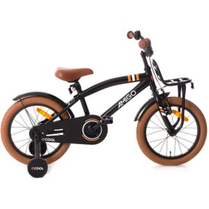 AMIGO 2Cool Jongensfiets 16 Inch - Kinderfiets voor 4 tot 6 Jaar - 100-115 cm - Zwart - met Zijwieltjes