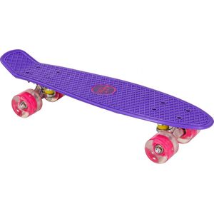 Amigo skateboard - Mini Cruiser voor jongens, meisjes, dames en heren - Met led-wielen en ABEC-7 kogellagers - 55 x 15 cm - Paars