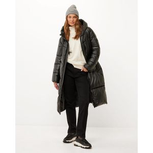 Mexx Dames Stretch Pu Hooded Midi Length Buffer Parka, zwart, M