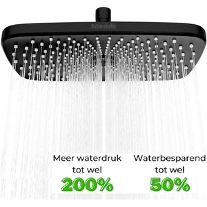 EDMONDO – Regendouchekop XL 30x20 CM – Waterbesparende Douchekop – Hoge Druk – Rechthoekig – Groot – Regendouche - Zwart