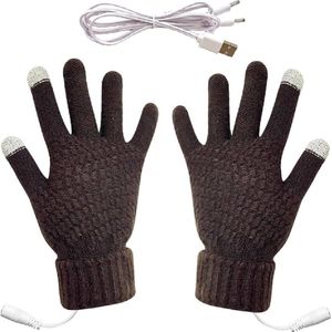 EDMONDO USB Verwarmde Handschoenen - 2 Heat Elementen: Onder & Boven - Mannen & Vrouwen - Volledige Vinger Gebreide Verwarmingshandschoenen - Verwarming Wanten Handen Warmer Wasbaar Winter Cadeau - Kleur BRUIN