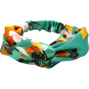 Haarband Oriental Blue/Green Flowers | Satijn - Bloemen | Elastische Bandana | Fashion Favorite