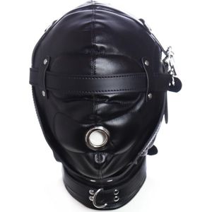 Banoch - Foraminis Hood Black - Zwart bondage masker van PU Leer | BDSM