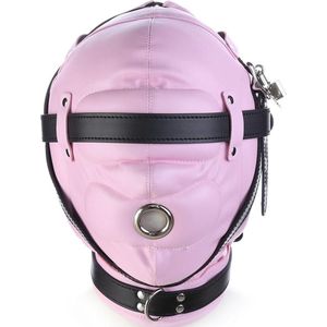 Banoch - Foraminis Hood Pink/ Black - Roze/Zwart bondage  masker van PU Leer | BDSM